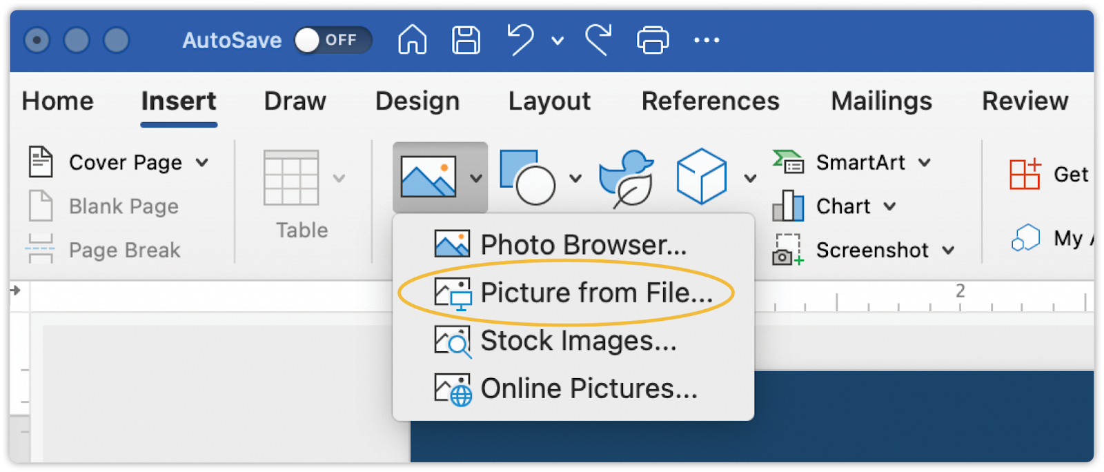 Insert picture menu in Word