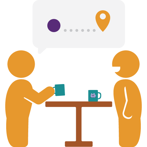 two people drinking coffee and discussing strategy. two people drinking coffee and discussing strategy.